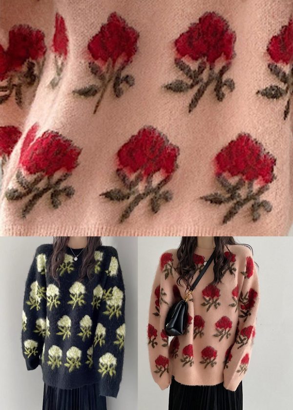 Black O-Neck Cozy Ma Hai Mao Knit Sweaters Long Sleeve Cheap - Image 5