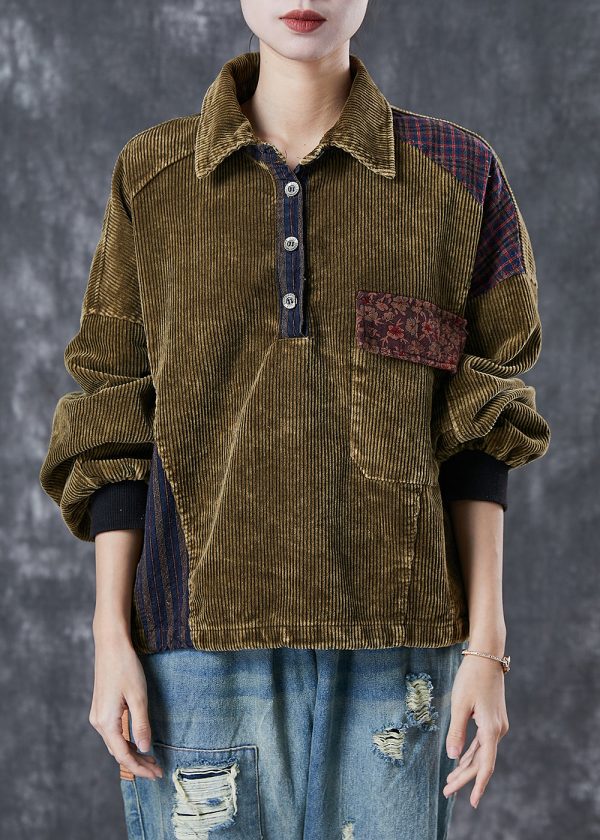 Boho Green Oversized Patchwork Corduroy Sweatshirts Top Spring Cheap - Image 3