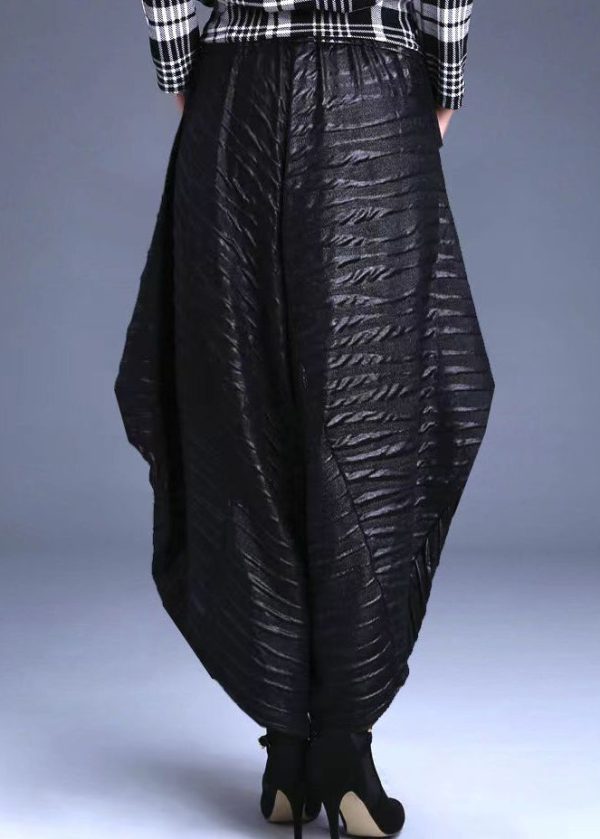 New Casual Black Pockets High Waist Cotton Lantern Pants Spring Discount - Image 5