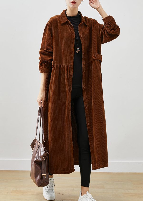 Art Brown Oversized Corduroy Trench Coats Spring Supply