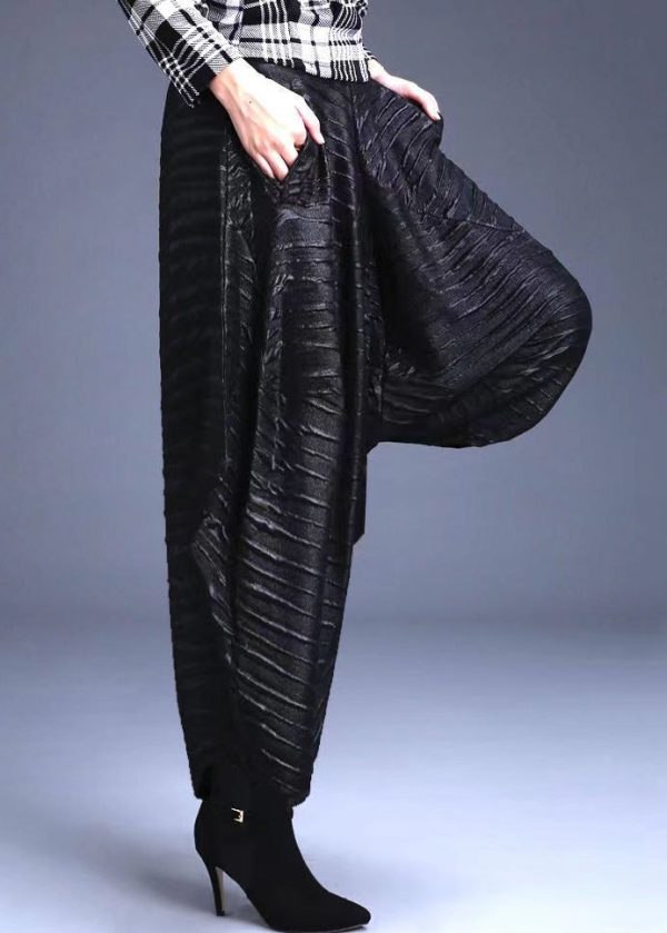 New Casual Black Pockets High Waist Cotton Lantern Pants Spring Discount - Image 3