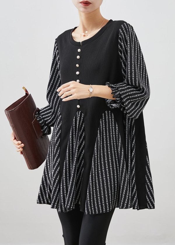 French Letter Print Exra Large Hem Cotton Dress Fall For Cheap