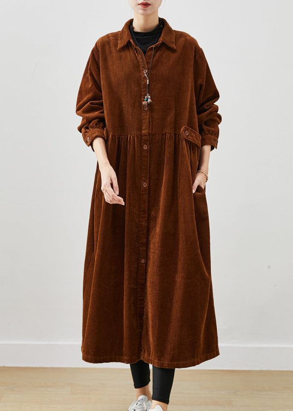 Art Brown Oversized Corduroy Trench Coats Spring Supply - Image 3