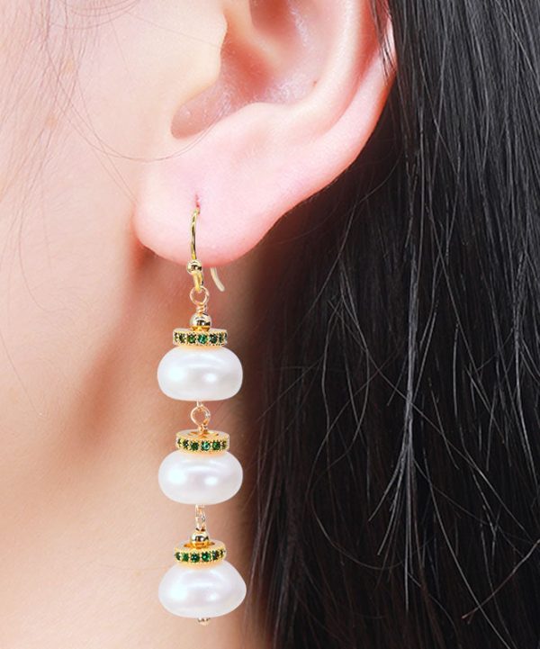 Modern White Sterling Silver Overgild Pearl Lantern Drop Earrings Online Hot Sale - Image 2