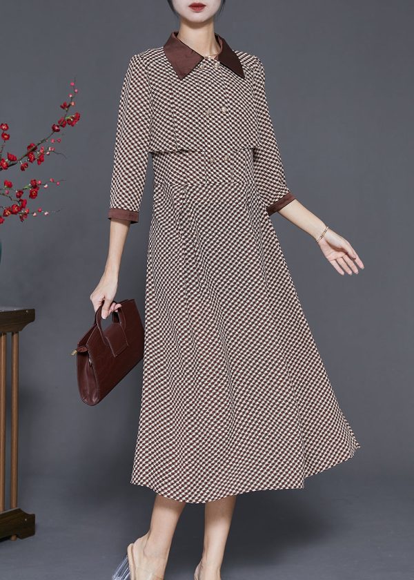 Diy Khaki Peter Pan Collar Plaid Chiffon Robe Dresses Spring For Sale