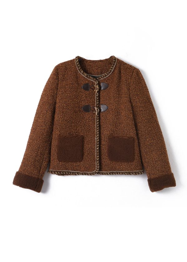 Fashion Coffee Pockets Button Woolen Duck Down Filled Jacket Winter Fashion - Image 5