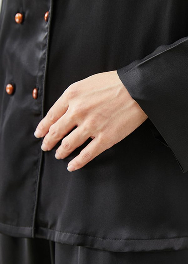 Boho Black Peter Pan Collar Double Breast Ice Silk Two Piece Set Women Clothing Fall Online - Image 5