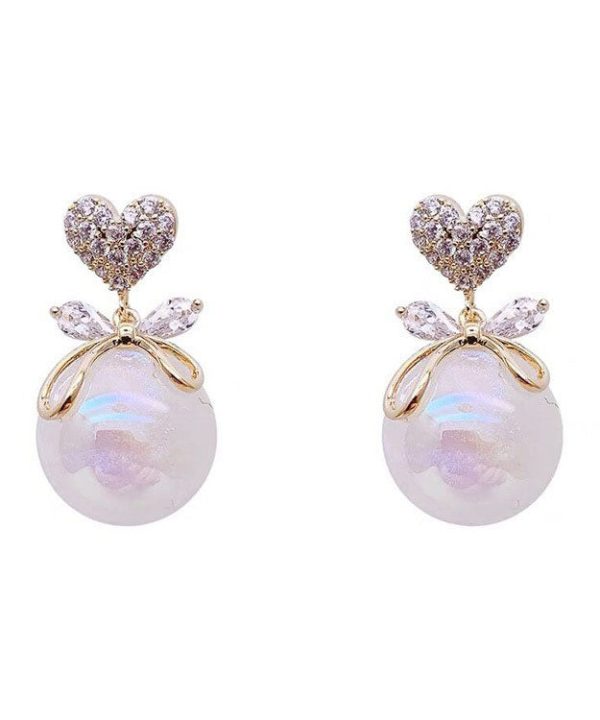 Fashion White Copper Overgild 14K Gold Pearl Zircon Bow Drop Earrings Hot on Sale - Image 5