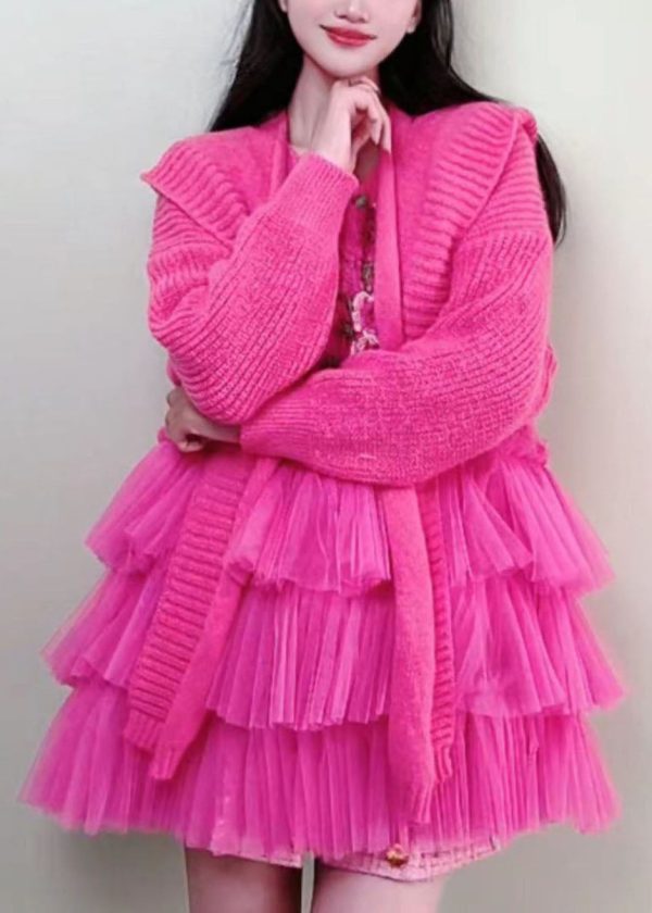 Beautiful Rose Embroidered Knit Tulle Patchwork And Cape Two Piece Set Fall on Sale - Image 3