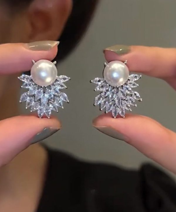 DIY White Sterling Silver Alloy Zircon Pearl Stud Earrings For Cheap