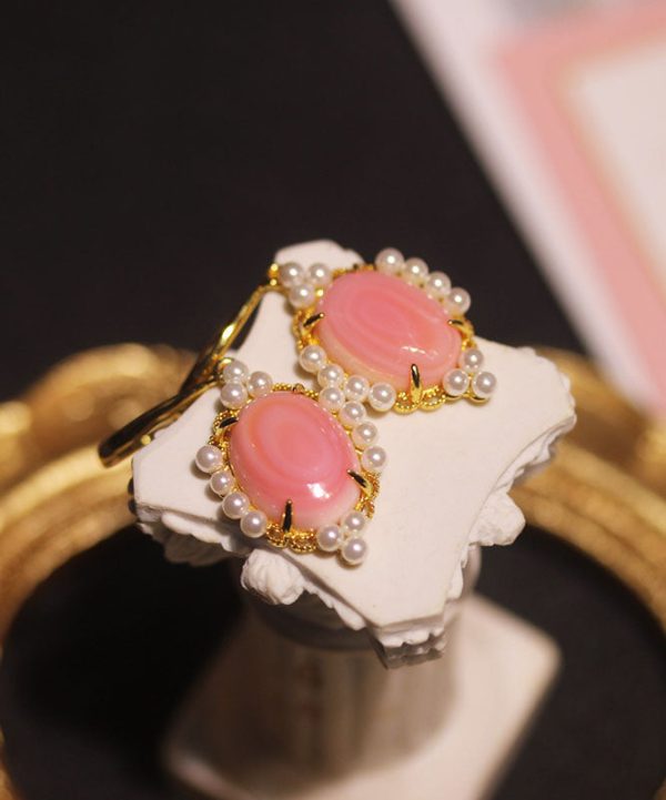 Art Pink Sterling Silver Overgild Pearl Shell Drop Earrings For Cheap - Image 3
