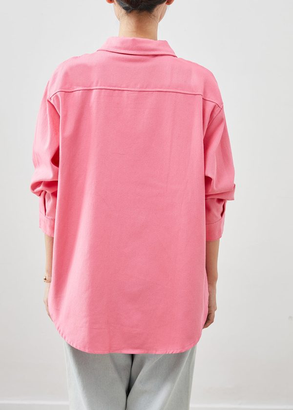 DIY Watermelon Red Peter Pan Collar Cotton Blouses Fall Fashion - Image 4