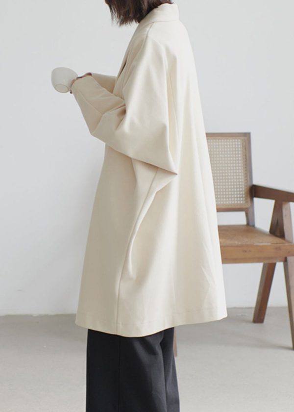 French Beige Button Pockets Patchwork Woolen Coats Long Sleeve Sale - Image 4