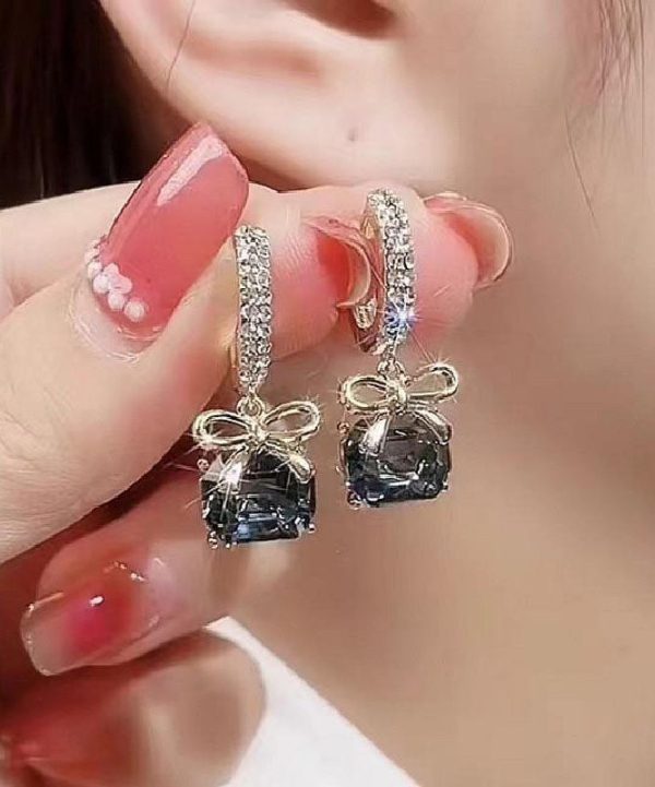 Fashion Dark Purple Overgild Zircon Crystal Bow Drop Earrings For Sale - Image 4