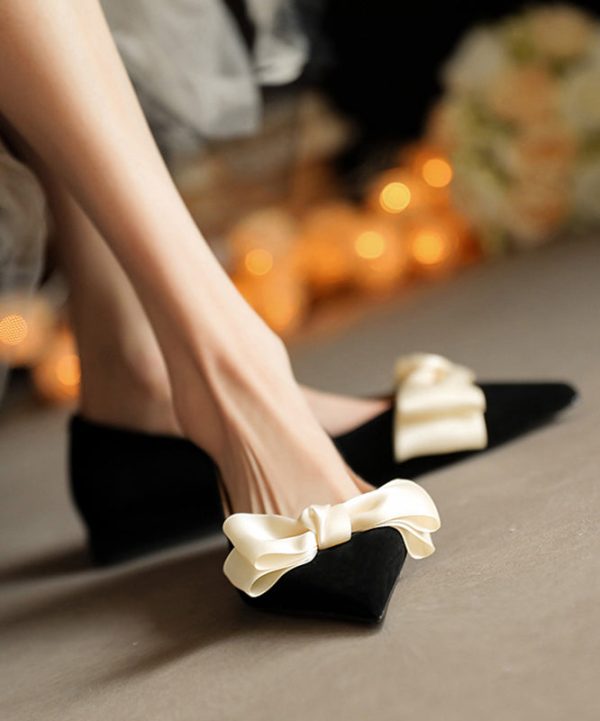 Blue Bow Women Classy Splicing Flat Shoes For Pointed Toe on Sale - Image 4