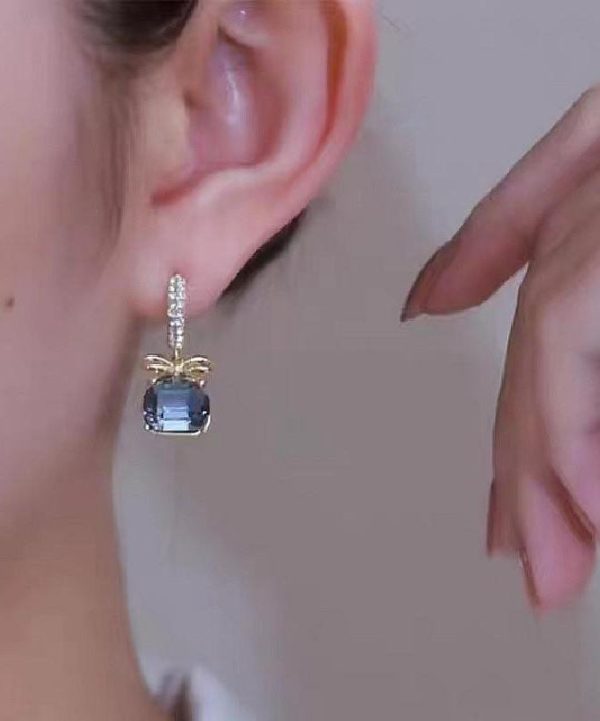 Fashion Dark Purple Overgild Zircon Crystal Bow Drop Earrings For Sale - Image 2