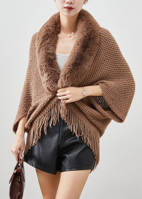 Boho Brown Fur Collar Tasseled Knit Cardigans Fall For Discount - Image 3