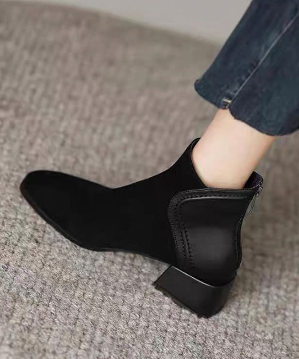 Brown Splicing Elegant Chunky Suede Boots Fashion - Image 2