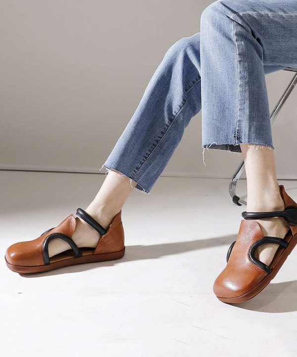 Handmade Brown Platform Splicing Buckle Strap Flats Shoes For Sale - Image 3