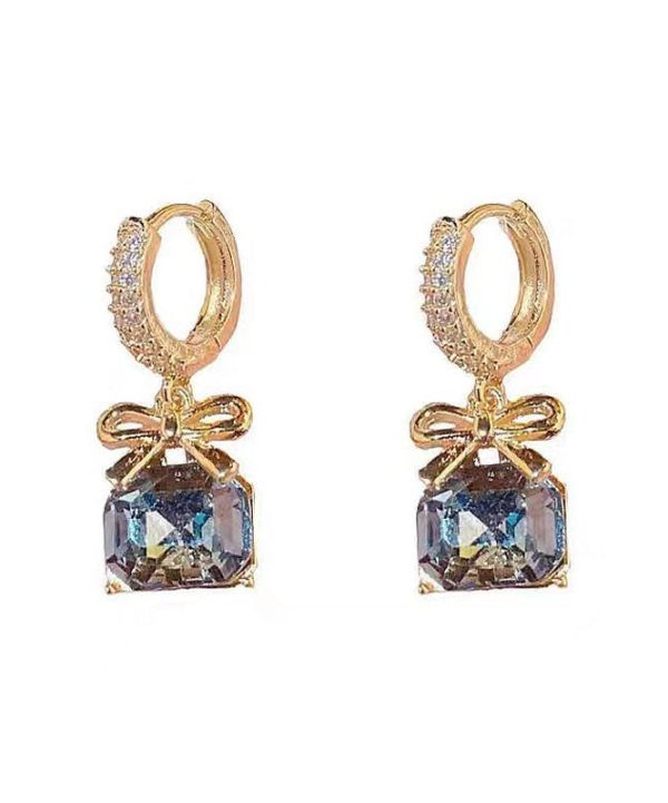 Fashion Dark Purple Overgild Zircon Crystal Bow Drop Earrings For Sale - Image 5