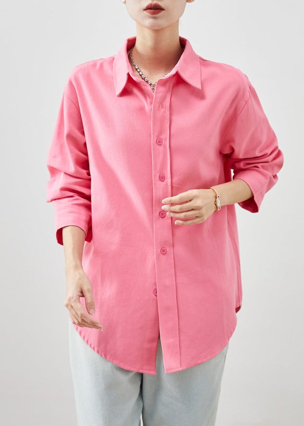 DIY Watermelon Red Peter Pan Collar Cotton Blouses Fall Fashion - Image 3