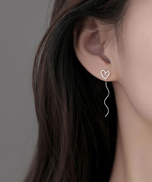 Art Silk Sterling Silver Zircon Love Wave Drop Earrings Supply