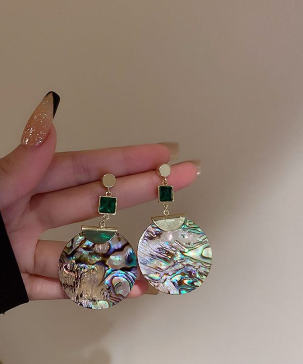 Chic Green Sterling Silver Acrylic Zircon Emerald Round Drop Earrings For Sale