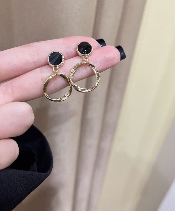 Elegant Black Sterling Silver Alloy Hollow Out Oil Drip Circle Drop Earrings Online Hot Sale - Image 5