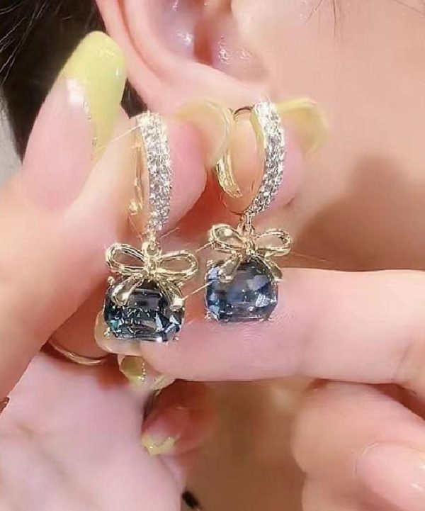 Fashion Dark Purple Overgild Zircon Crystal Bow Drop Earrings For Sale