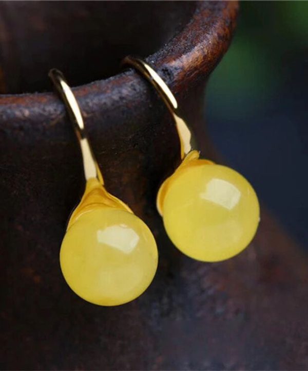 Boho Yellow Sterling Silver Chalcedony Sphericity Drop Earrings Discount
