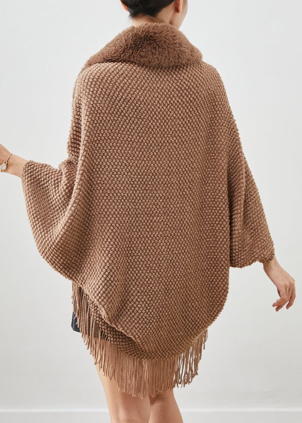 Boho Brown Fur Collar Tasseled Knit Cardigans Fall For Discount - Image 4