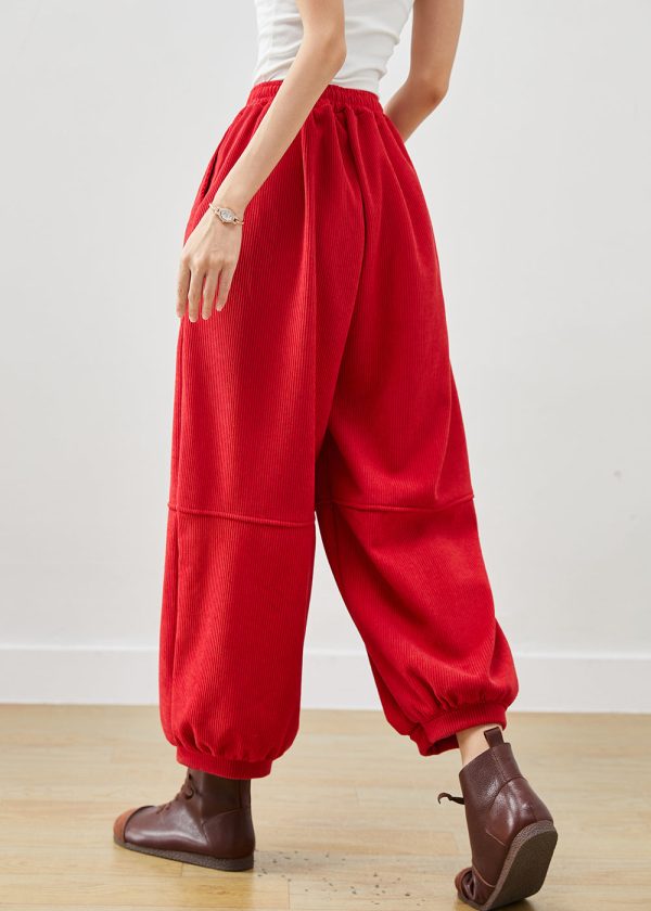 Bohemian Red Oversized Pockets Corduroy Pants Winter For Cheap - Image 4