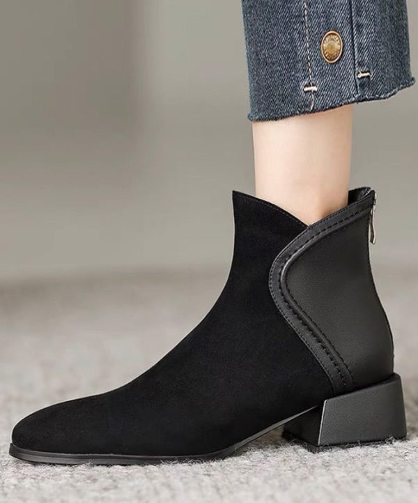 Brown Splicing Elegant Chunky Suede Boots Fashion - Image 4