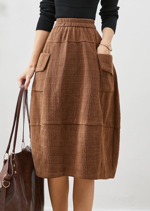 Casual Coffee Jacquard Patchwork Corduroy Skirt Fall Cheap