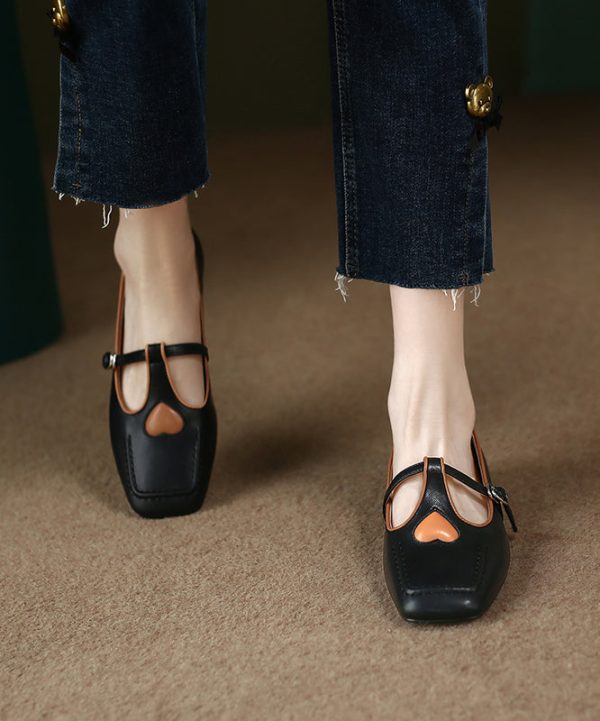 Beige Heart Cowhide Leather Flat Feet Shoes Casual Versatile Online - Image 4
