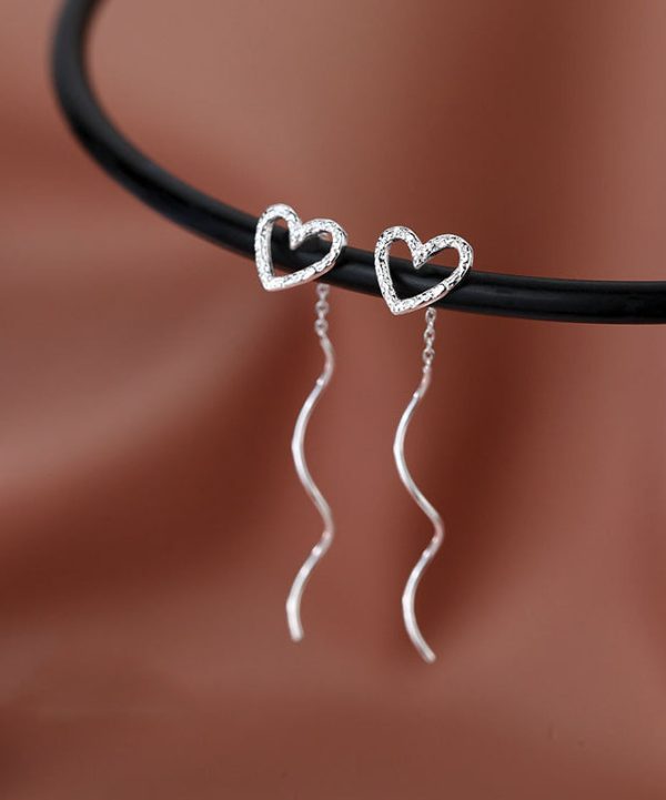 Art Silk Sterling Silver Zircon Love Wave Drop Earrings Supply - Image 2