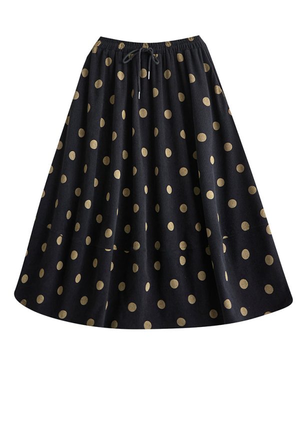 Simple Black Exra Large Hem Dot Print Cotton Skirt Spring Discount - Image 5