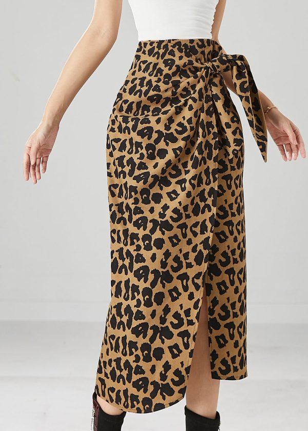 Bohemian Asymmetrical Leopard Print Side Open Cotton Skirt Fall For Sale - Image 3