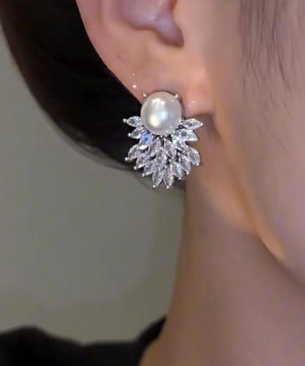 DIY White Sterling Silver Alloy Zircon Pearl Stud Earrings For Cheap - Image 2