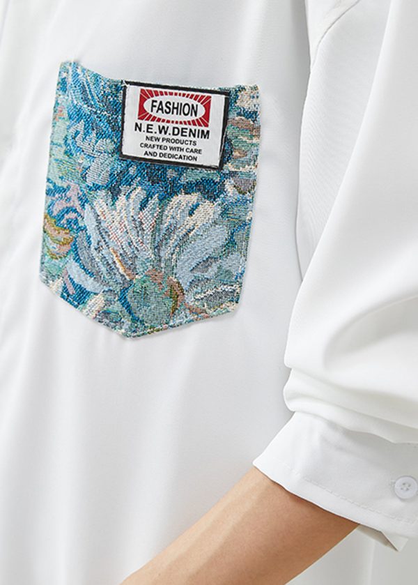 Handmade Colorblock Asymmetrical Patchwork Cotton Shirts Fall For Sale - Image 5