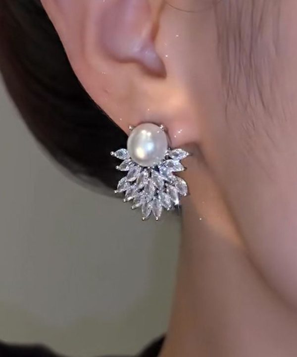 DIY White Sterling Silver Alloy Zircon Pearl Stud Earrings For Cheap - Image 5