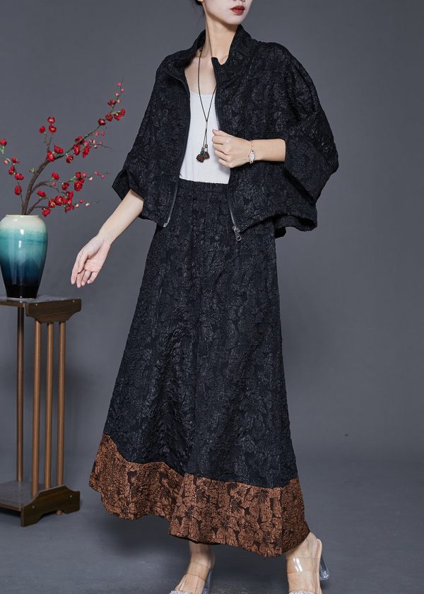 Bohemian Black Oversized Patchwork Spandex Two Piece Set Outfits Spring Online Hot Sale - Image 2