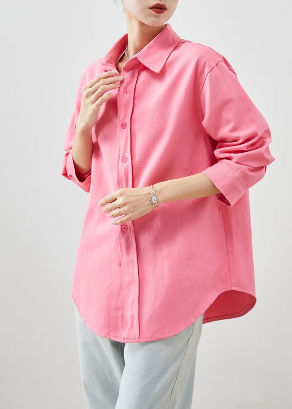 DIY Watermelon Red Peter Pan Collar Cotton Blouses Fall Fashion - Image 2