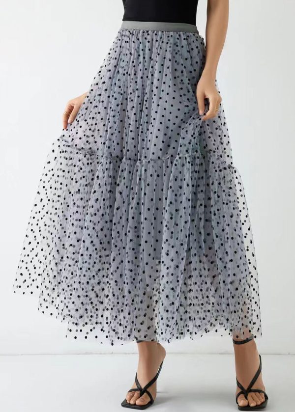 Chic Grey Dot Wrinkled Patchwork Elastic Waist Tulle Skirt Spring Online Sale - Image 2