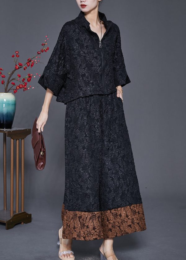 Bohemian Black Oversized Patchwork Spandex Two Piece Set Outfits Spring Online Hot Sale - Image 3