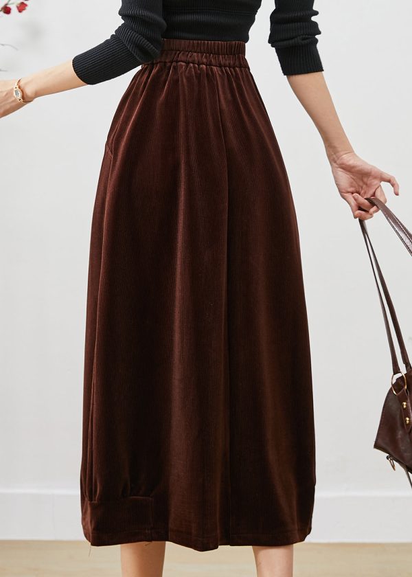 Style Chocolate Elastic Waist Button Corduroy Skirts Fall Discount - Image 4