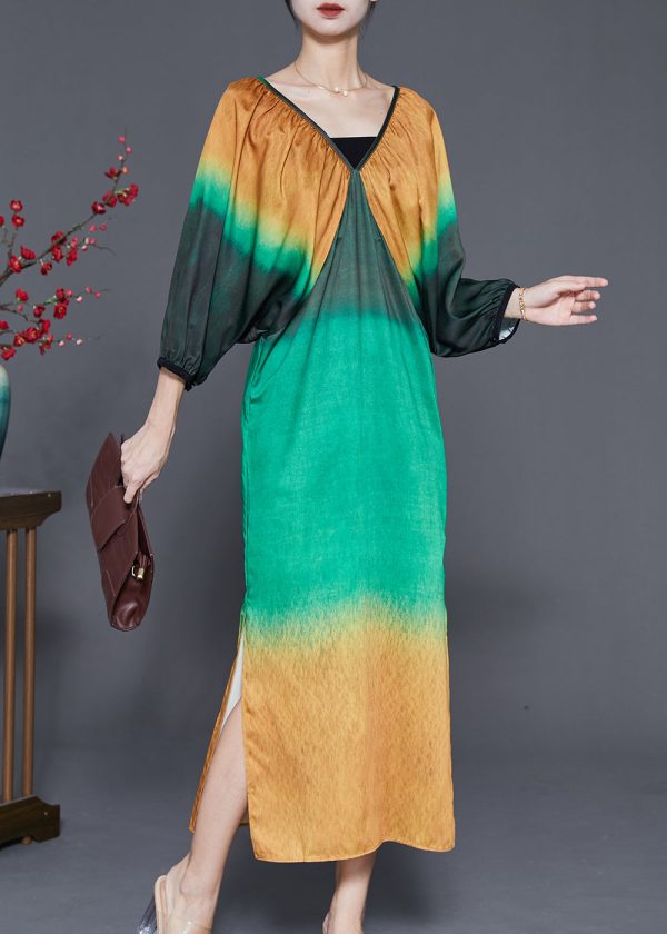 Elegant Colorblock Tie Dye Side Open Chiffon Maxi Dresses Spring Sale - Image 2