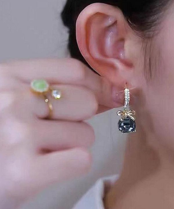 Fashion Dark Purple Overgild Zircon Crystal Bow Drop Earrings For Sale - Image 3