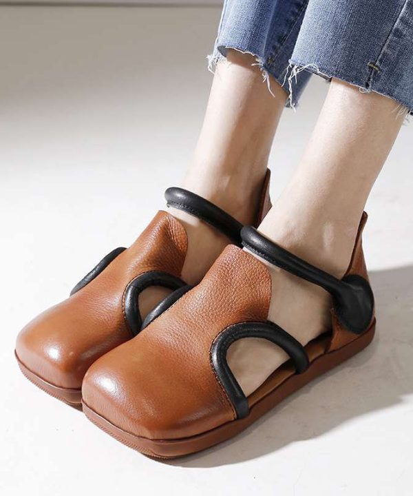 Handmade Brown Platform Splicing Buckle Strap Flats Shoes For Sale - Image 5