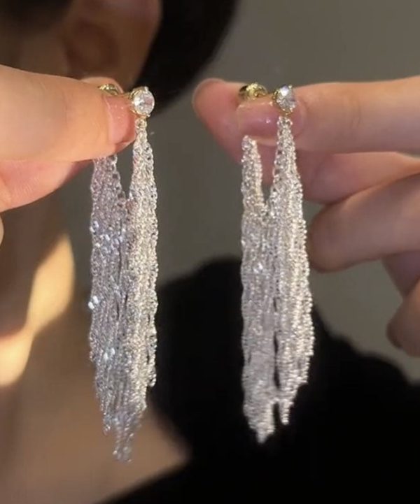 Elegant White Alloy Zircon Design Drop Earrings Discount